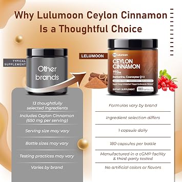 Ultra Ceylon Cinnamon 990 mg with Berberine, CoQ10, ACV & Hawthorn Supports Energy, Metabolism & Cardiovascular Wellness 180 Capsules