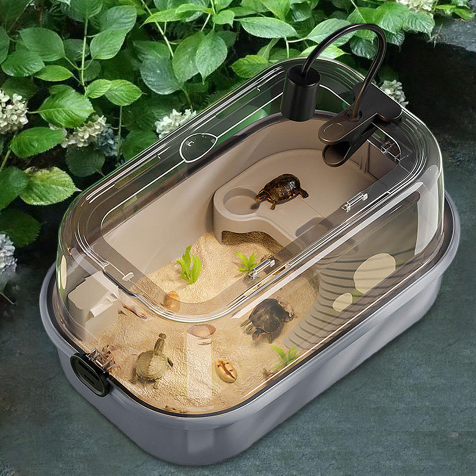 Milageto Acquario per tartarughe Vasca per riproduzione tartarughe Gabbia per tartarughe Rettili Acquario per tartarughe Habitat per rane Lucertole Anfibi, Grigio