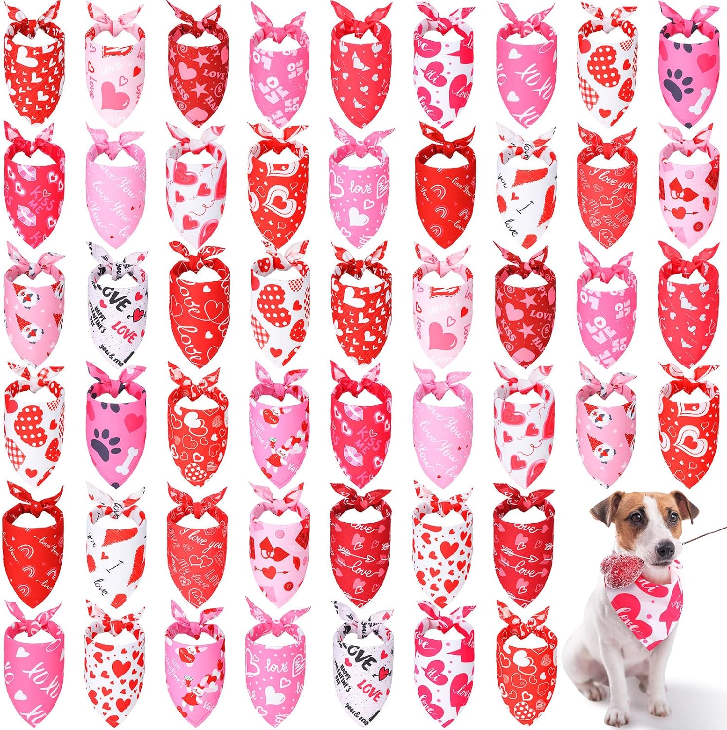 50 Pieces Valentines Dog Bandanas Bulk Heart Bandanas Bibs Triangle Dog