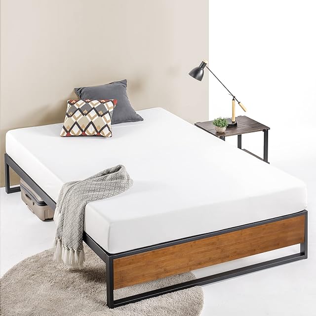 ZINUS Suzanne 36 cm Bamboo and Metal Platform Bed Frame | Wood Slat Support | For Adults, Kids, Teenagers | Easy Assembly | Single | Chestnut Brown