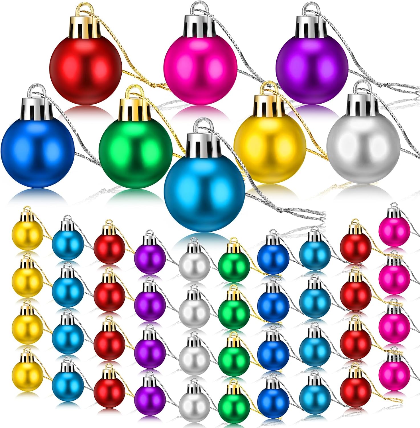 Sumind 48 Pieces Christmas Ball Ornaments Mini Matte Multicolor Hanging Ornament Xmas Ball Tree Miniature Decorations for Christmas Tree Party Decor(1 Inch,Gold)