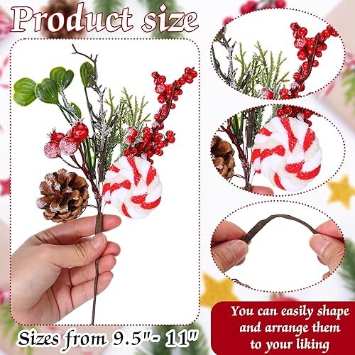 Miniatura 2 de 12 piezas de púas artificiales de Navidad, tallos de bayas, cono de pino para manualidades, corona de flores de Navidad, tallos de árbol falso,