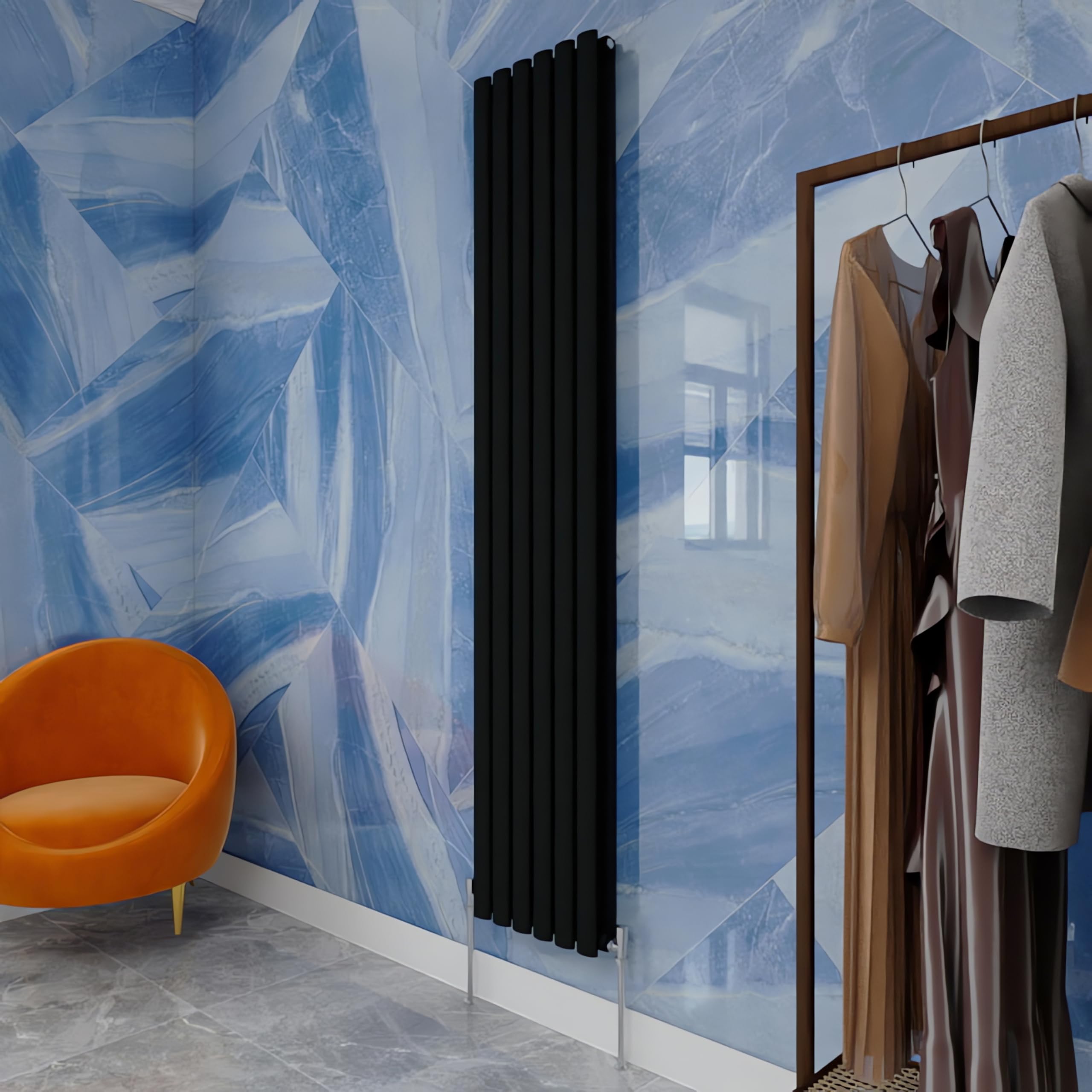 Vertical Oval Column Radiator Black 1800x354mm Double panel for Bathroom/Hall/Kitchen Central heating Radiator