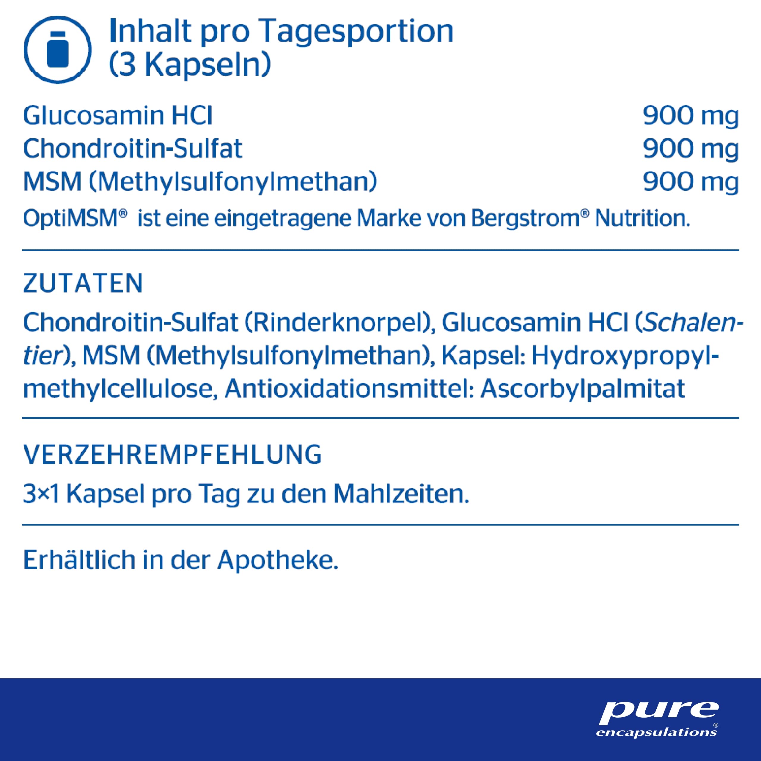 Pure Encapsulations - Glucosamin Chondroitin + MSM - Hochdosiert mit organischem Schwefel - 120 Kapseln