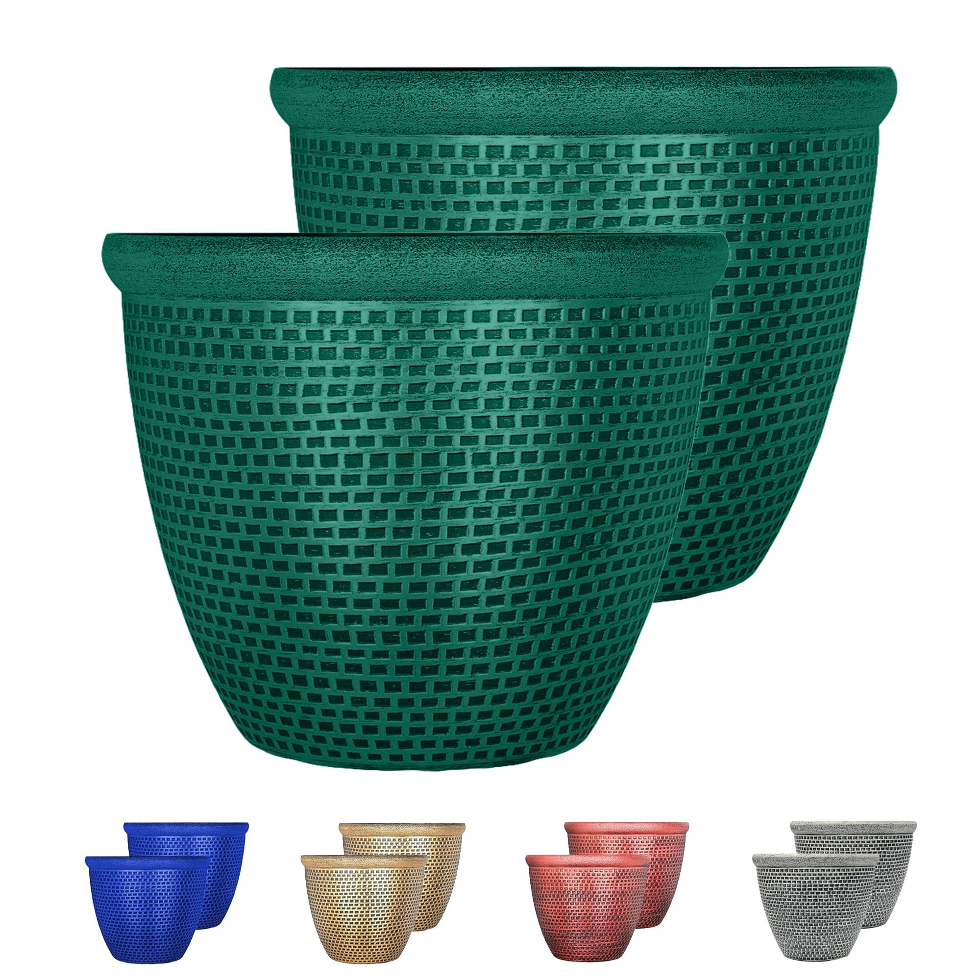 SG Traders Cromarty Plant Pots Plastic Round Flower Pots Planter Garden Decoration 25cm Plant Pot Outdoor Flower Pot Outside Garden Planters With Drainage Holes (Pack of 2)