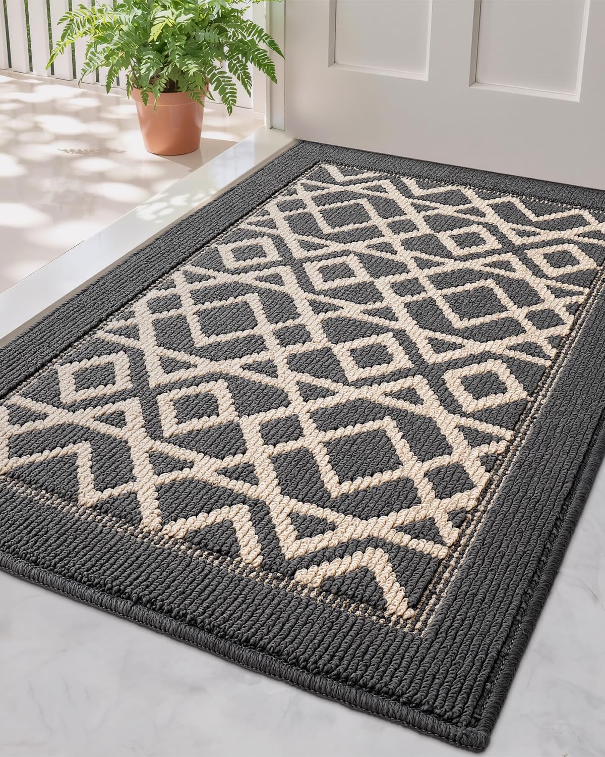 LUMI Entryway Floor Mat 24x36, Deep Mud Removal and Water Absorption, Dustproof and Wear-Resistant, Easy to Clean, Suitable for Home/Office, Dark Grey Diamond Grey 24"x36"
