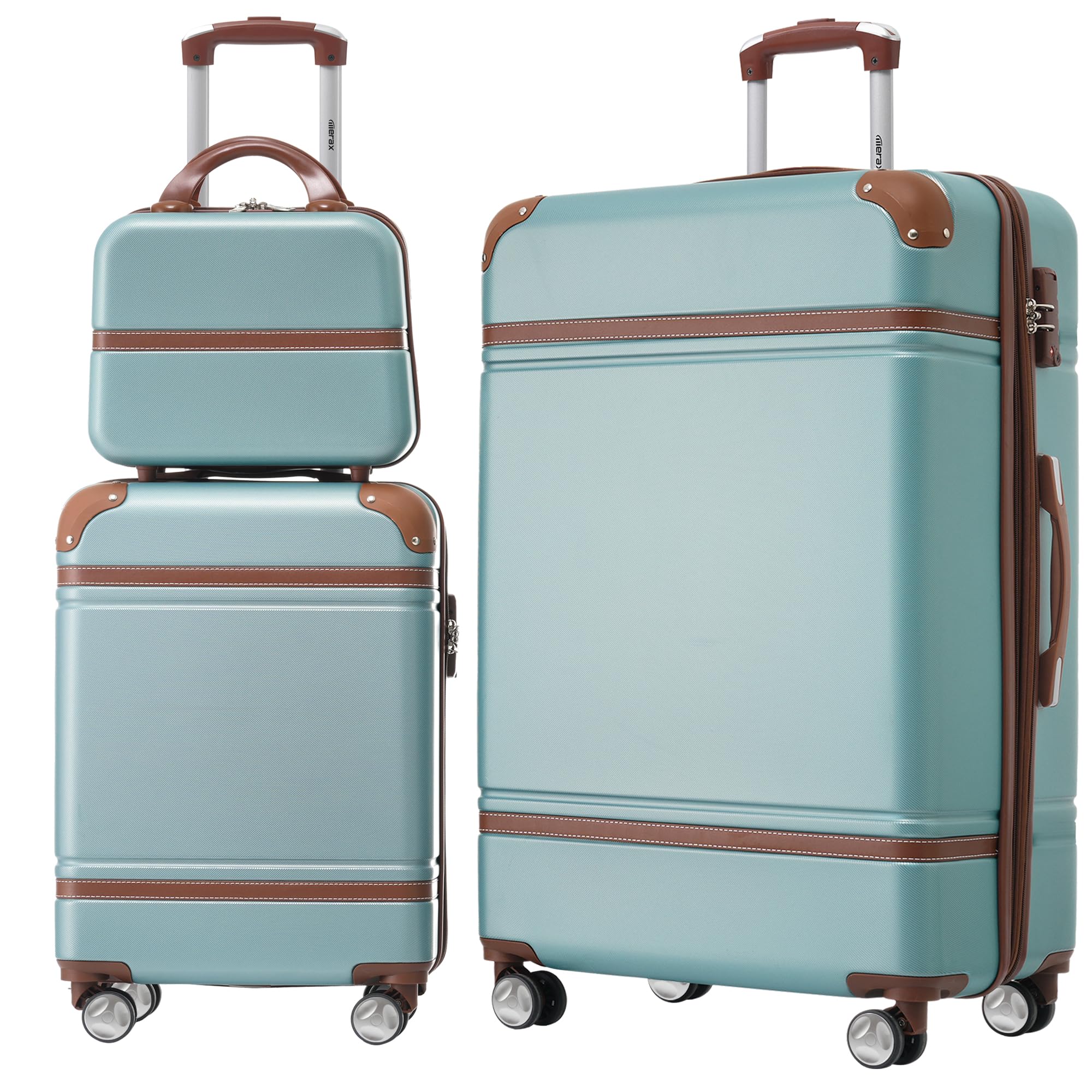 Merax Luggage Set 2 Piece Suitcase Set with Cosmetic Case Expandable Spinner Wheels Vintage Luggage Sets(Blue Green,20"+28")
