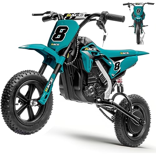 24V Kids Electric Dirt Bike - 250W Electric Motorcycle, 11 Mph Max Speed Electric Motorcycle Mini Bike with Music, 10 Miles Range, Twist Grip Throttle, Metal Suspension, Rubber Tires (Dark Green)