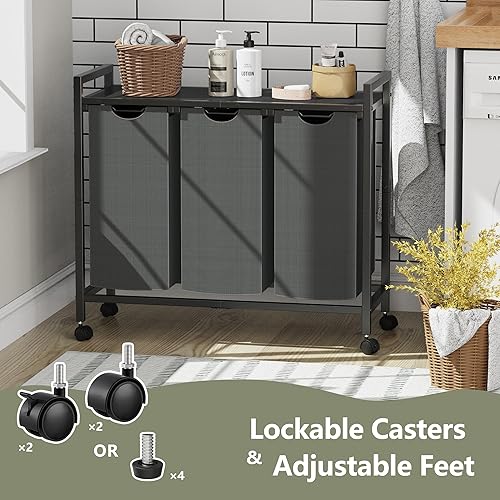 Miniatura 10 de Homedawn Cesta de lavandería, cesta de lavandería, clasificador de ropa con 2 bolsas extraíbles y extraíbles, estante, almacenamiento de lavandería