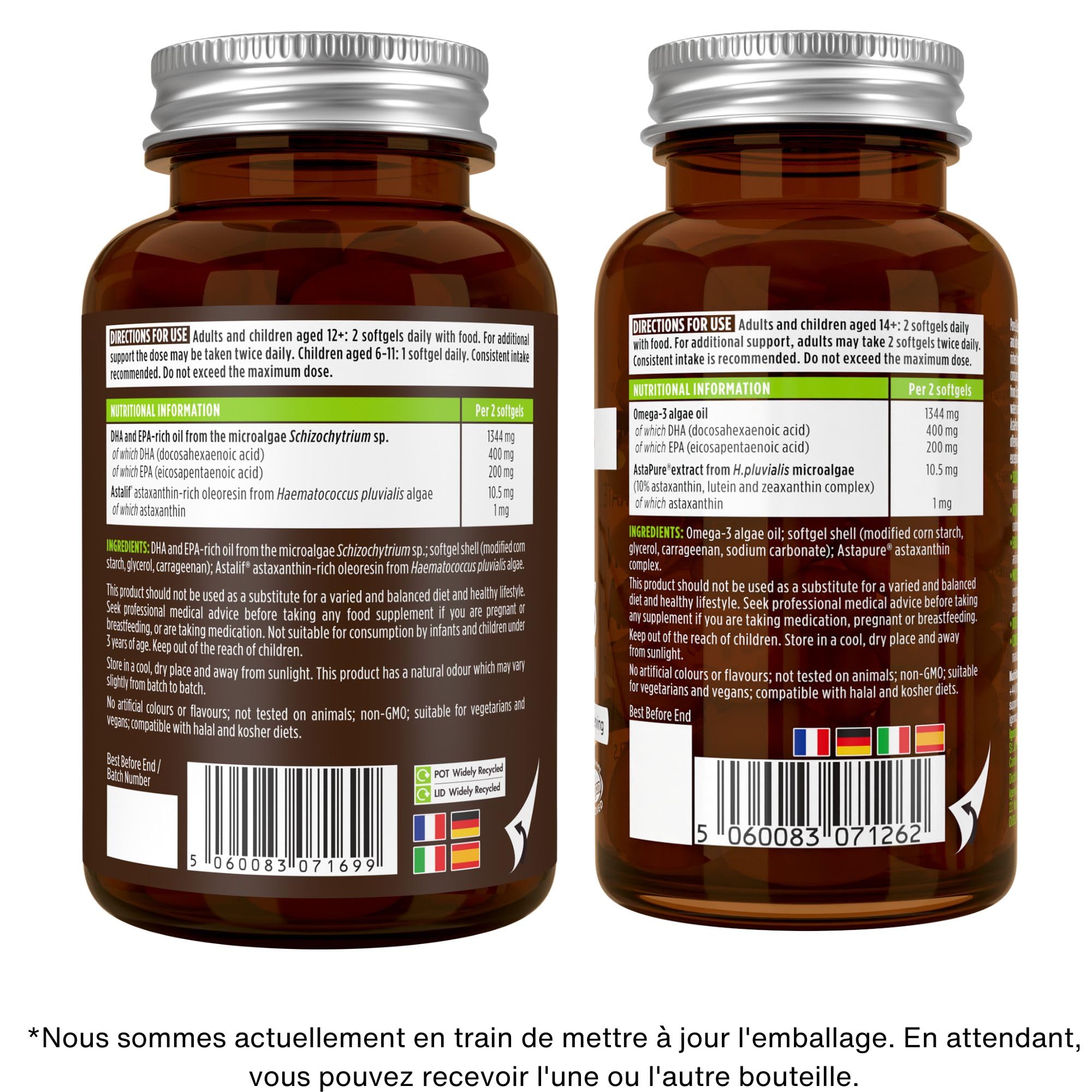 Igennus Oméga-3 Vegan Hautement Concentré À Base D'Huile D'Algues Avec Astaxanthine, Testé En Laboratoire, Ultra Pur Et Durable, Pour Le Soutien Du Cerveau Et Des Yeux, 180 Petites Capsules Molles