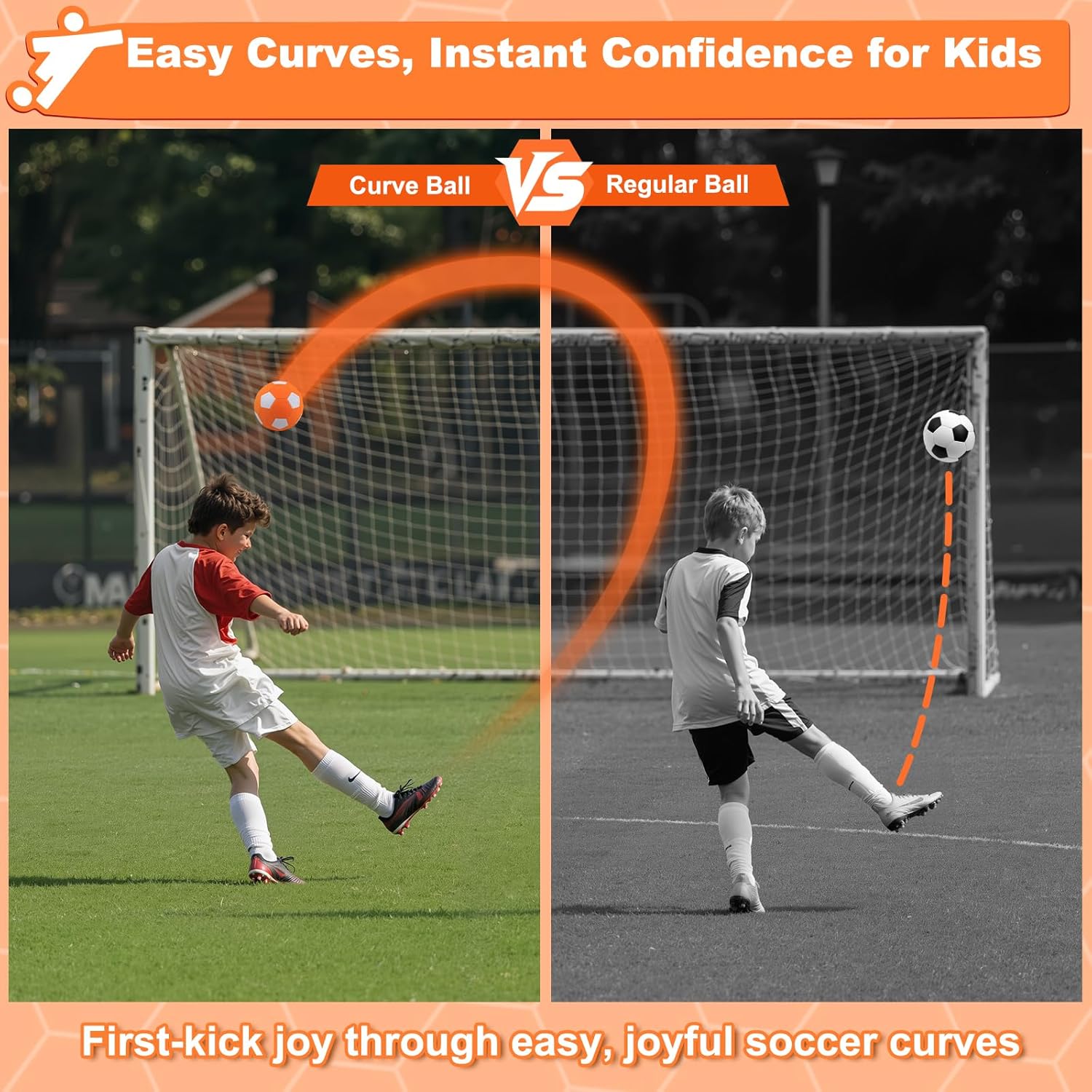 Outdoor Toys for Kids Size 4 Curve Soccer Ball for Ages 3-12, Soft Toddler Swerve Balls with Pump & Mesh Bag, Outside Indoor Sport Toy for Boy Girl Gift, Beginner Football for Yard Lawn Game Activity