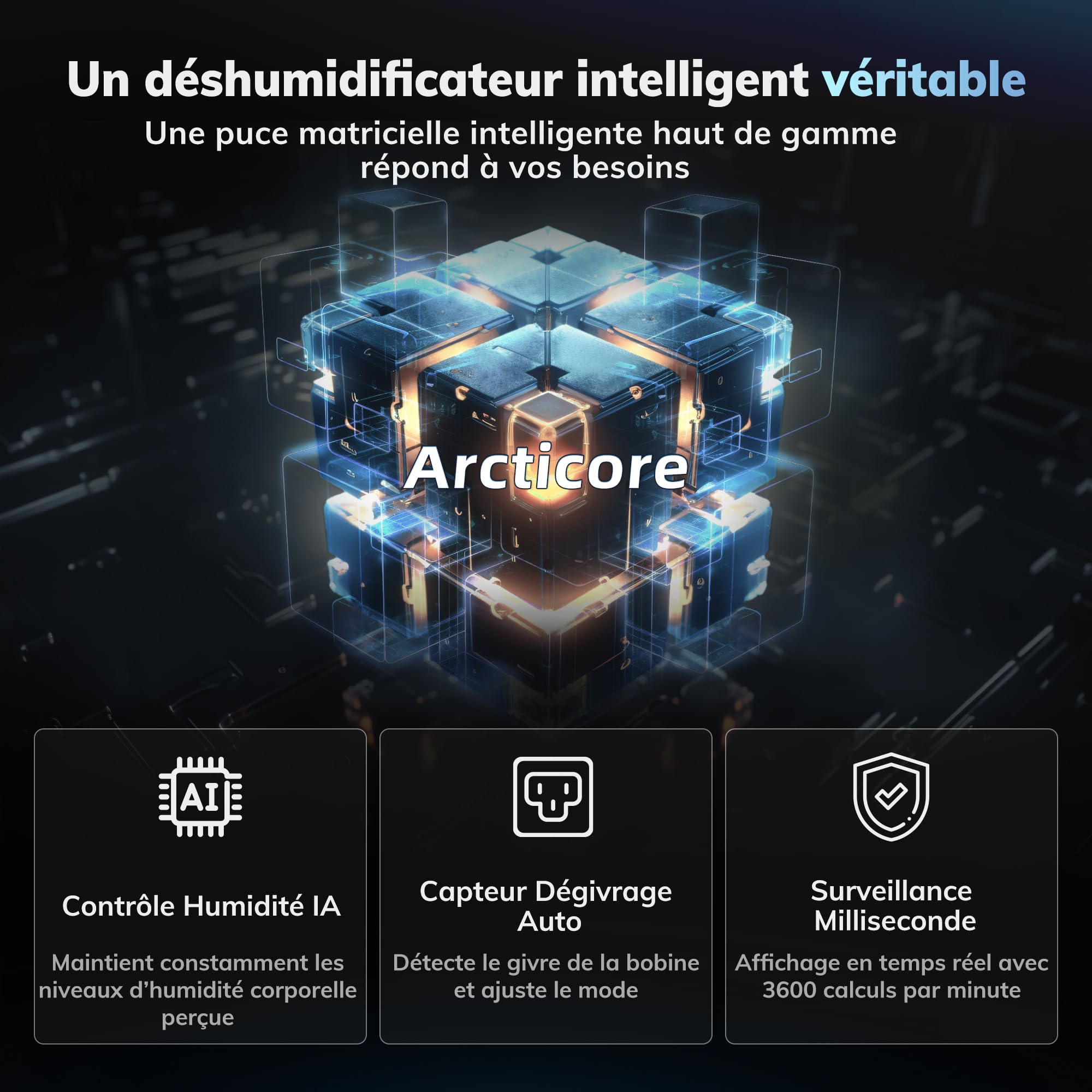 AEOCKY Déshumidificateur 25L/d, applicable à 200 m³ (50 m²), déshumidificateur à compresseur intelligent avec tuyau de vidange, pour sécher les vêtements, chambre, salle de bain, sous-sol