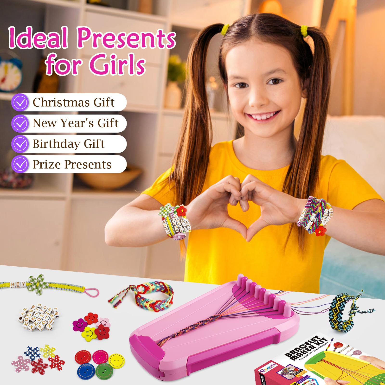 kit bracelet bresilien, fils bracelet brésilien cadeau fille 6 7 8 9 10 11 12 ans, bracelet bresilien jeux fille 10 ans, fil bracelet brésiliens, Avec 28 Fils Pré-découpés Et 115 Perles