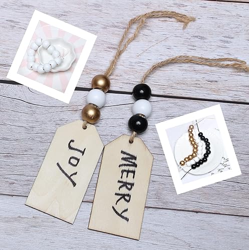 Miniatura 5 de 200 cuentas de madera blanca de 0.630in, agujero de 0.315in, cuentas de macramé de madera pintadas con agujero grande, cuentas sueltas de madera