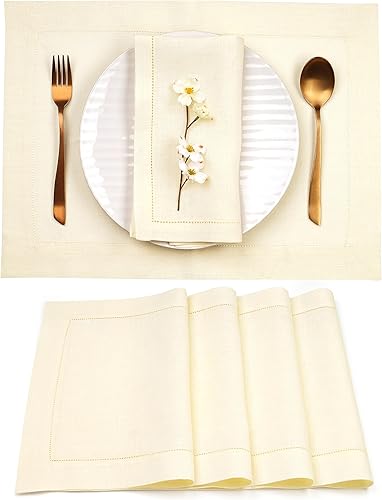 Miniatura 25 de D'Moksha Homes Juego de 4 manteles individuales de lino natural claro con vainica, 100 % lino puro, de 14 x 19 pulgadas, manteles individuales 08 -