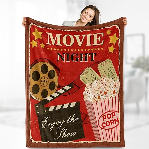 Manta temática de película, regalos  carrete de película de palomitas de maíz de cine vintage, decoración retro moderna, manta suave, cálida y