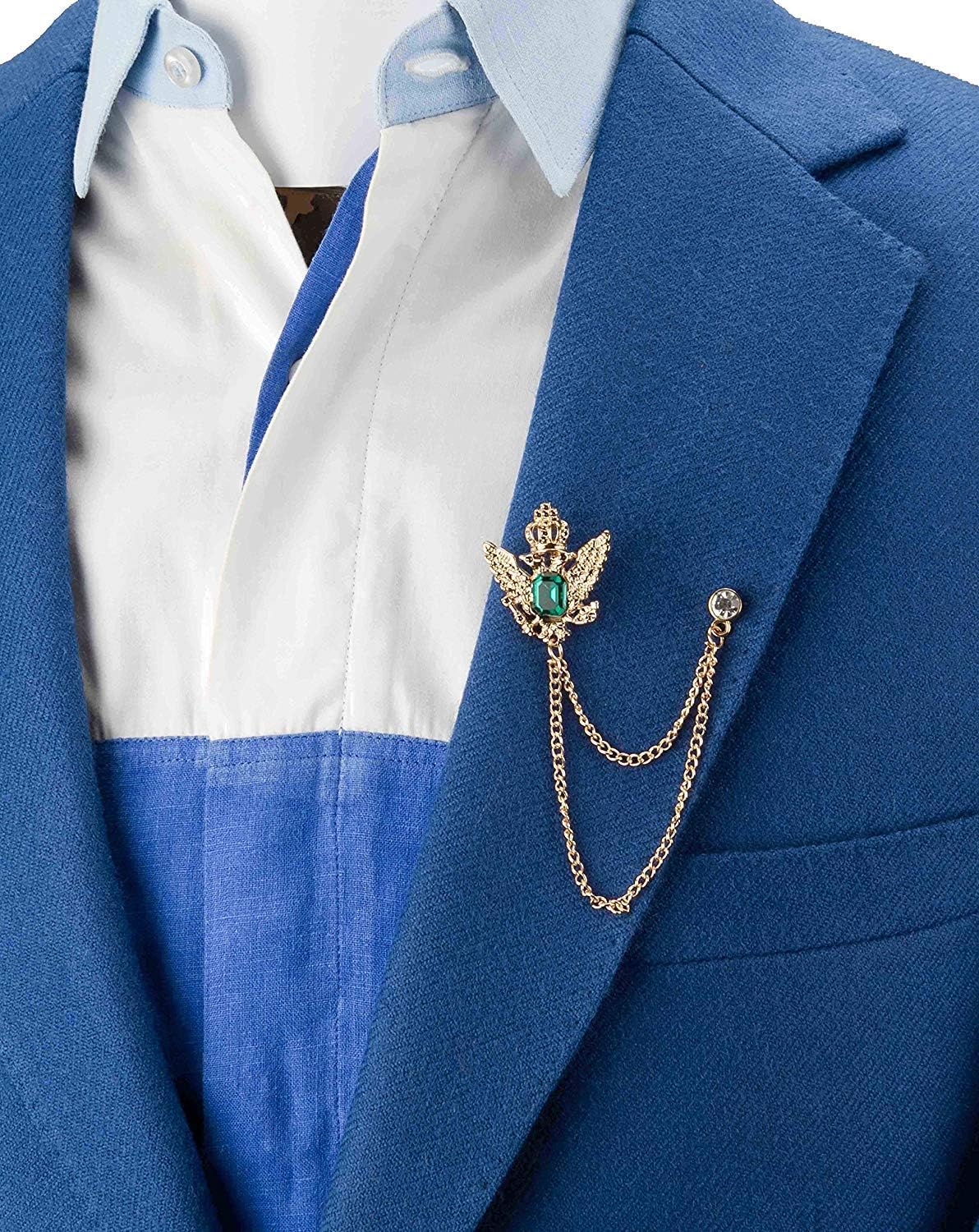 A N KINGPiiN Golden Crown Stone with Hanging Tassel Lapel Pin, Brooch Suit Stud, Shirt Studs Men's Accessories