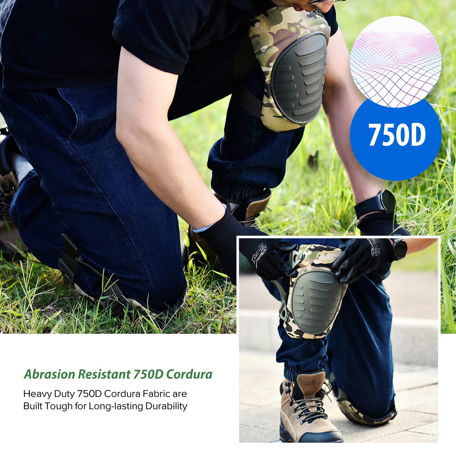 SAFEYEAR Rodilleras profesionales resistentes con acolchado de espuma gruesa y correas dobles fuertes y clips ajustables de fácil fijación para construcción, jardinería y limpieza, garaje，verde