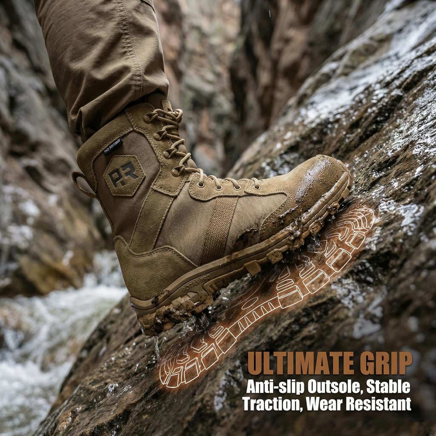 ROCKROOSTER Colmar 8" Men's Military Tactical Combat Boots, Motorcycle Boots, Waterproof Lightweight Hiking Boots, Non-Slip Hunting Boots, EH Standard AB500 520 - Image 2