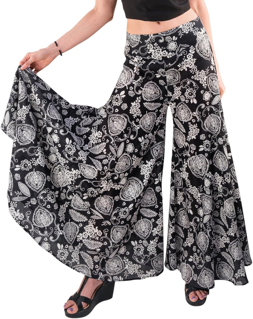 Women's Palazzo Pant Multicolored (Large, Black White)