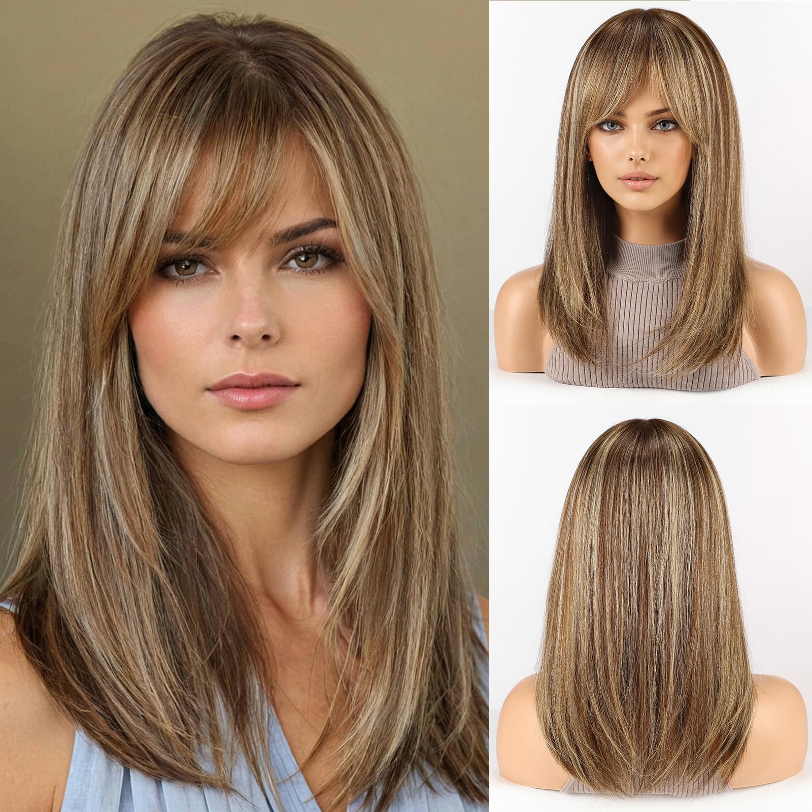 Amazon.com : RSY Ash Brown Straight Human Hair Wigs for  display picture 1