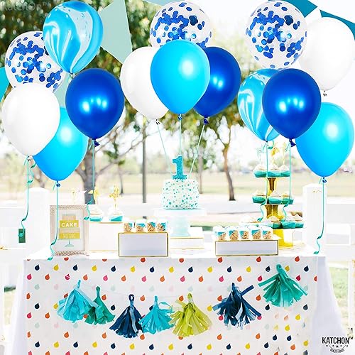 Miniatura 3 de KatchOn, Shades of Blue - Juego de 50 globos de mármol azul para decoraciones de fiesta azul, globos de confeti azul, globos bajo el mar, globos de