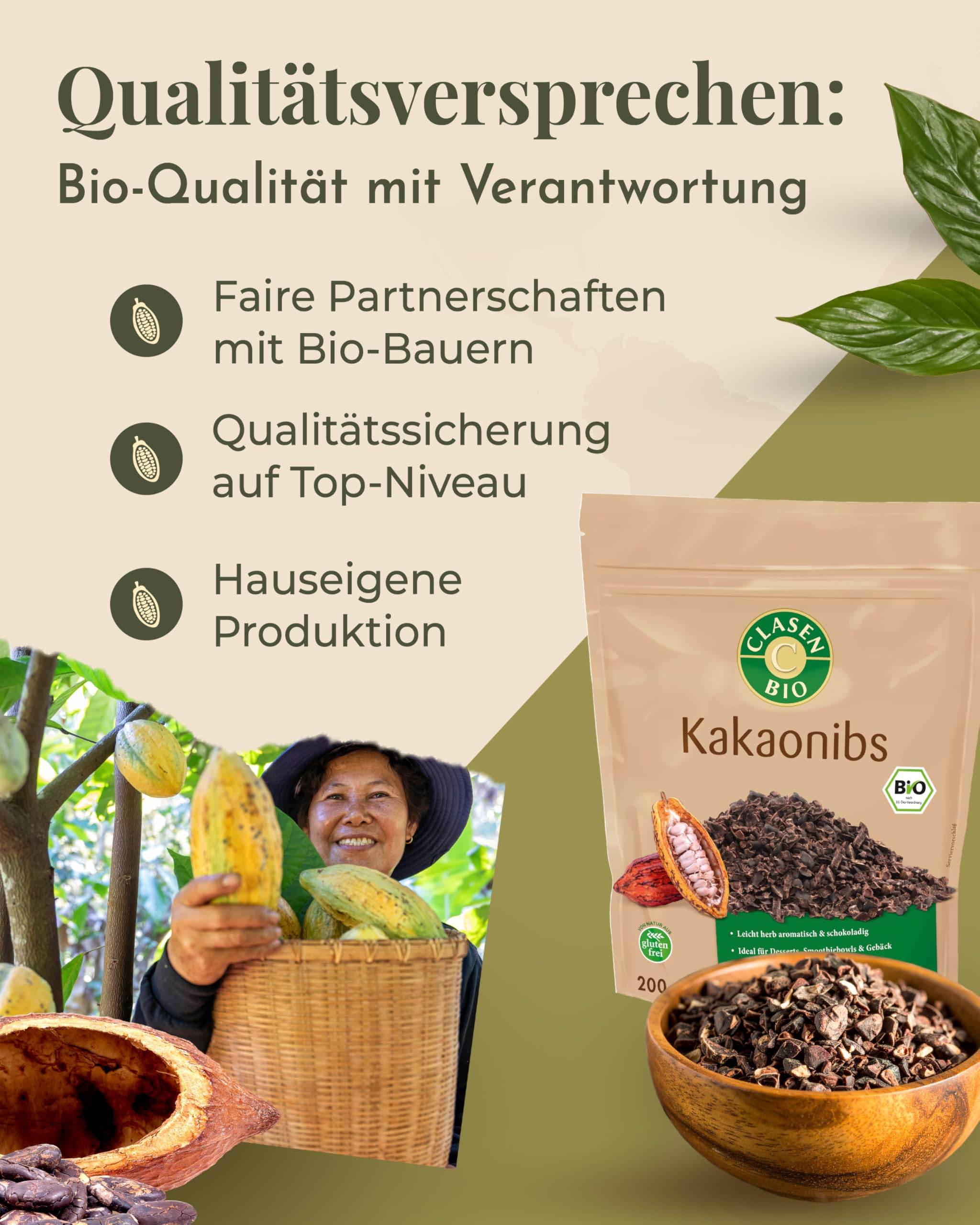 CLASEN BIO – Kakao Nibs 6x200g Bundle – Klein geschrotete Kakaobohnen herb-aromatisch & schokoladig – Kakaonibs ideal für Desserts, Smoothiebowls & Gebäck – Reich an Ballaststoffen & Magnesium