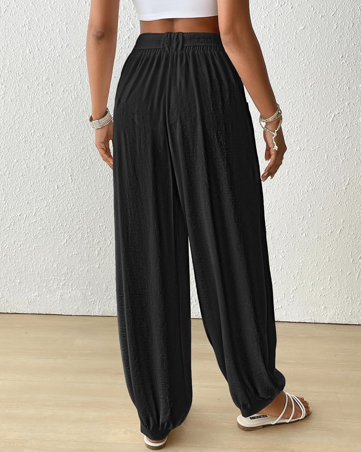 Bsubseach Women Wide Leg Palazzo Pants 2025 Summer Casual Drawstring Lounge Harem Pants with Pocket Woman Baggy Trousers - Image 6