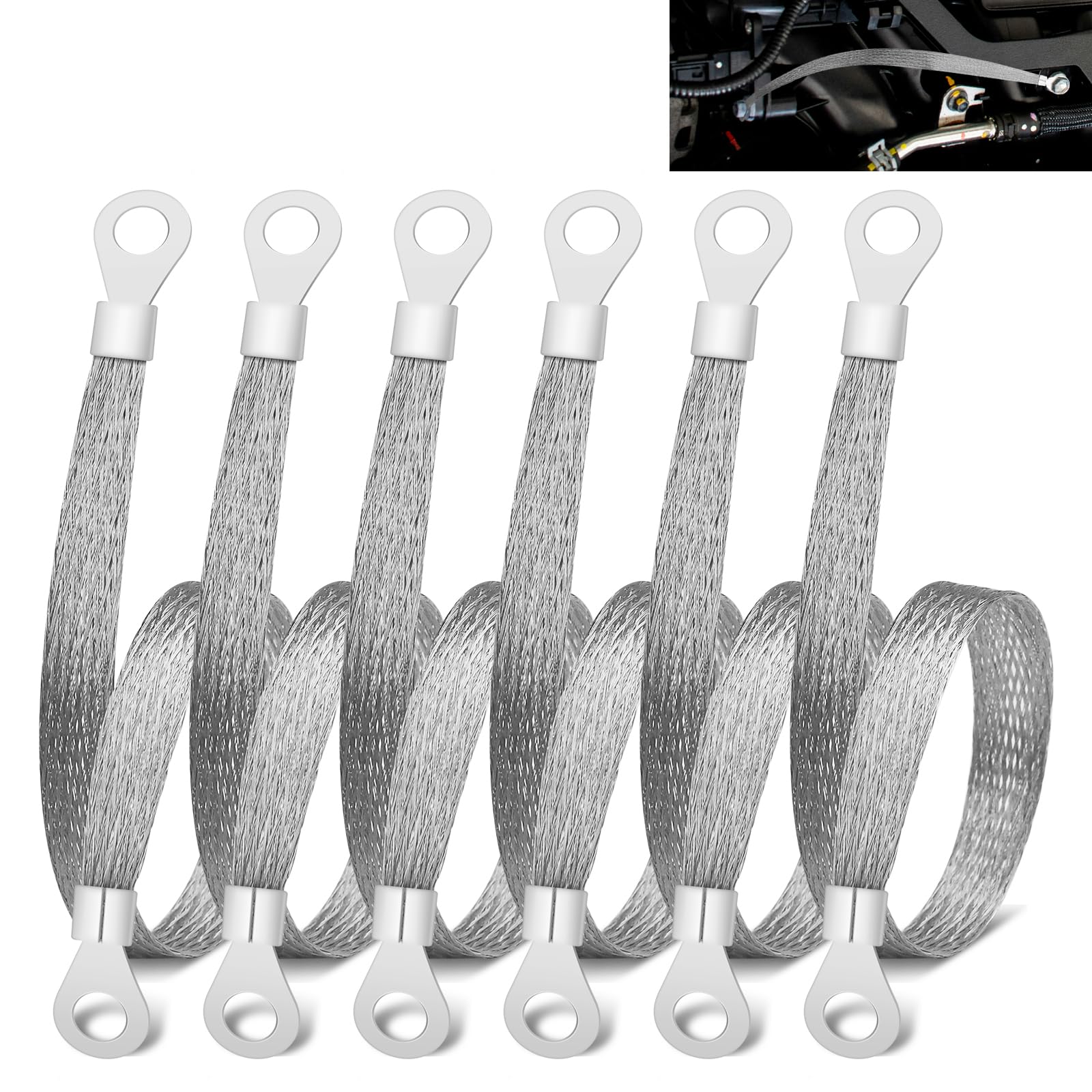 6 PCS Universal Automotive Braided Copper Ground Strap 12 Inch Engine Ground Strap Kit with Terminal Plugs Copper
