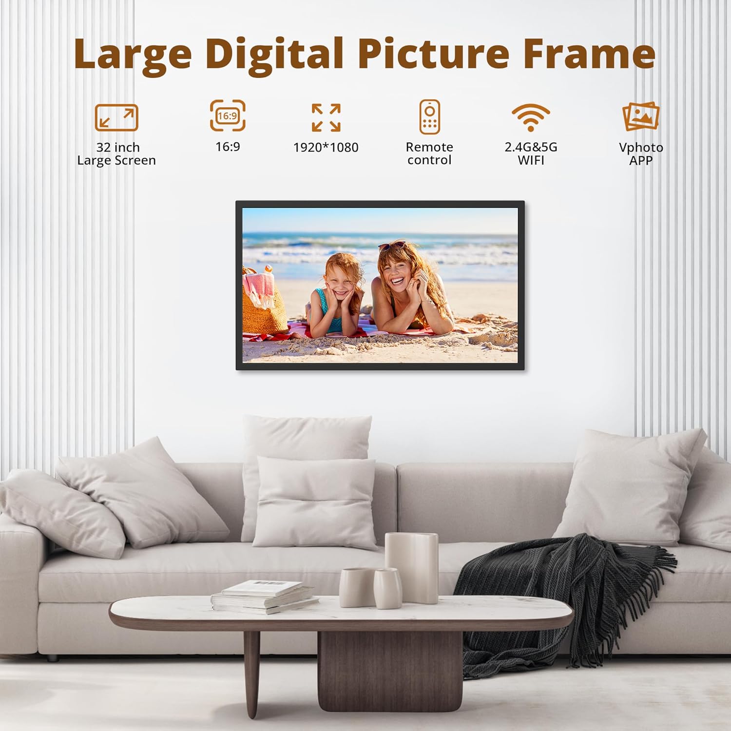 Dragon Touch Large Digital Picture Frame 32 inch Screen WiFi Digital Photo Frame Display, 64GB Storage, Auto-Rotate, Share Photos via App, Email, Cloud, Classic32（Not Touchscreen）
