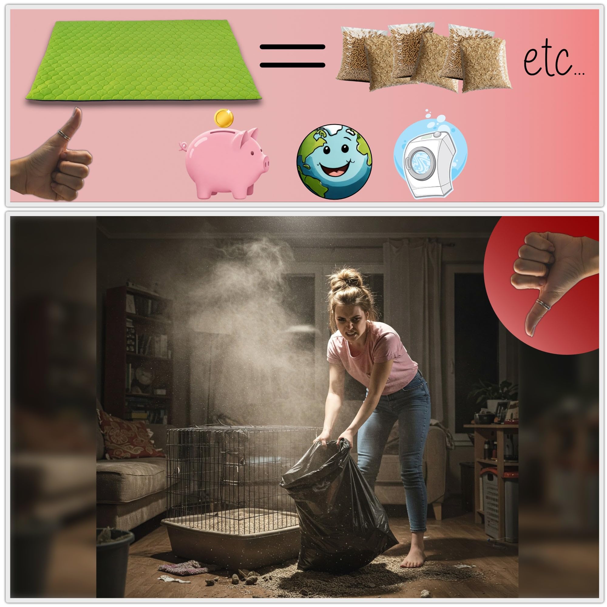 Tapis Litière Polaire pour Cochon d'Inde et Lapin - Absorbant et Imperméable - Lavable - Cage et Enclos - 105 x 70 cm - Bleu