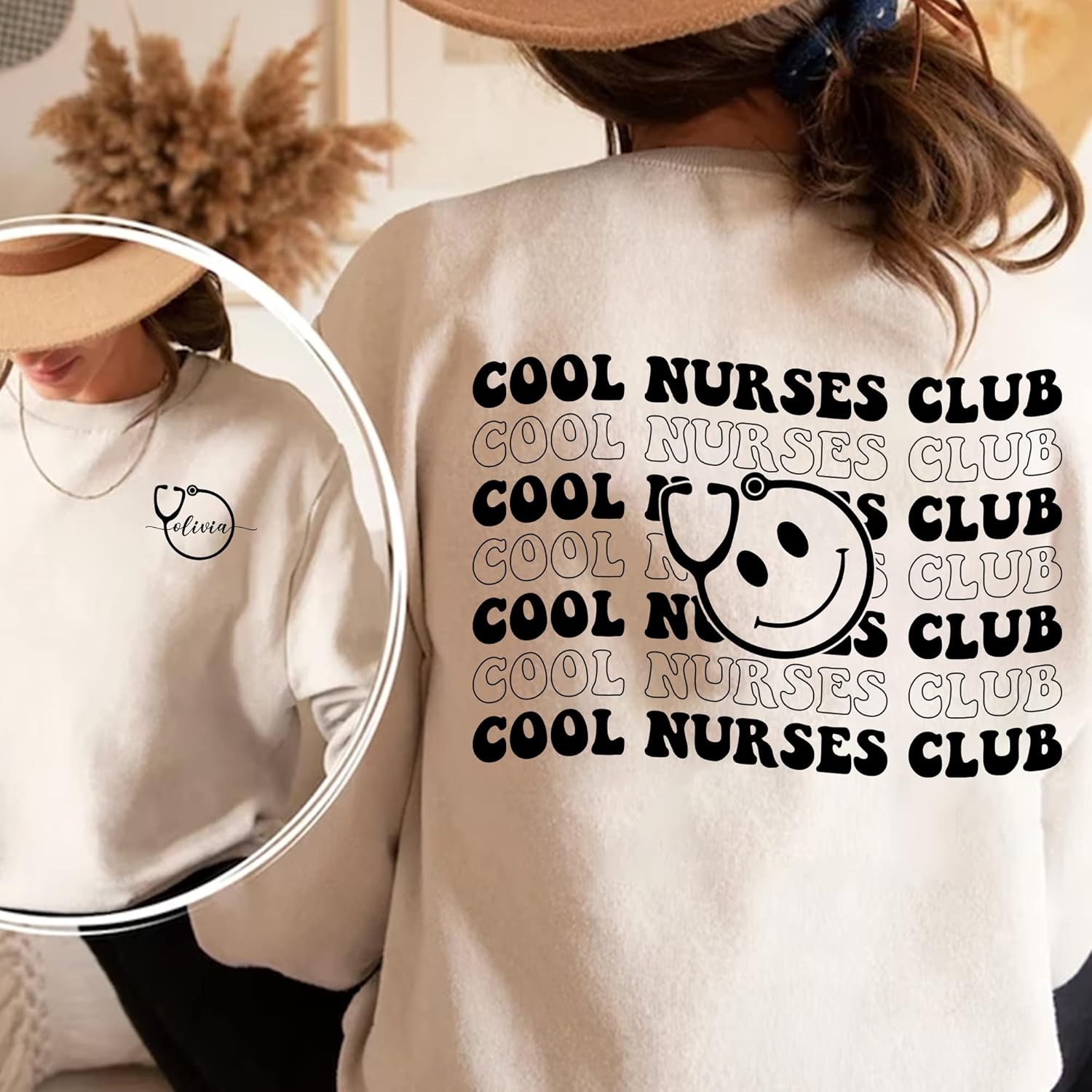 SPYRAMID Cool Nurse Club Sweatshirt - Custom Name Nurse Sweatshirt, student nurse sweatshirt, Nurse Crewneck Sweatshirt