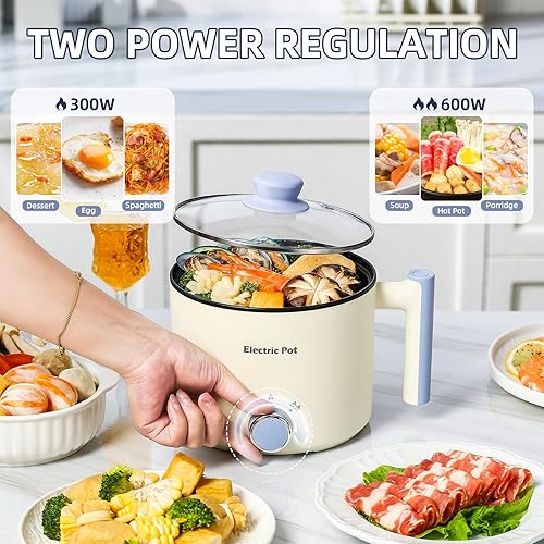 Miniatura 2 de Olla caliente eléctrica olla de ramen de 1.5 L, mini olla portátil multifuncional para pasta, fideos, huevos, sopa, olla antiadherente con