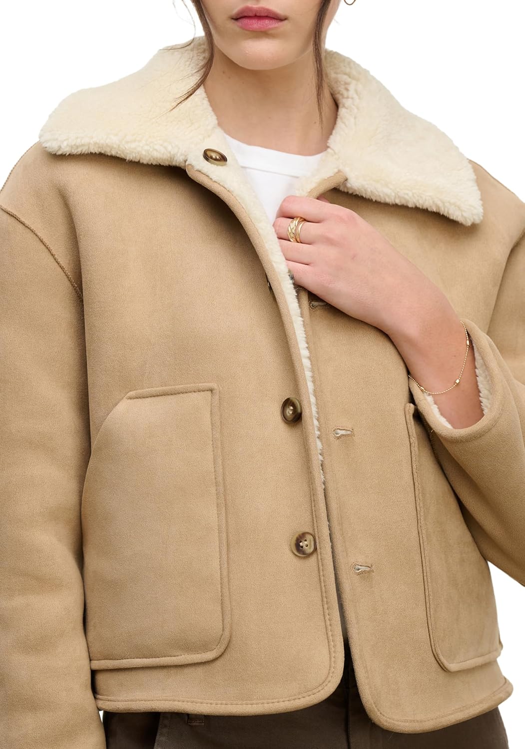 VELVET BY GRAHAM & SPENCER Women's Amara Reversible Sherpa Jacket, Sand, X-Small - Image 4