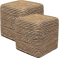 Vista 31 de REDEARTH · Taburete cilíndrico otomano para pies - Puf trenzado de yute, asiento de apoyo para pies para la sala de estar, dormitorio, guardería