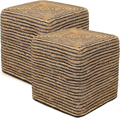 Miniatura 172 de REDEARTH · Taburete otomano de puf cubo, puf trenzado de yute para la sala de estar, dormitorio, guardería, patio, salón y otras habitaciones (14.5