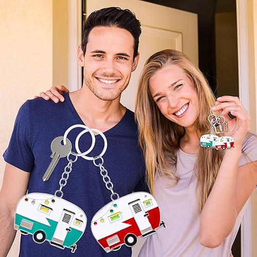 Miniatura 5 de 2 Piezas Llavero de Caravana, Llavero de Caravana RV Accesorios de Caravana para Remolques de Viaje Llavero Retro de Coche de Camping
