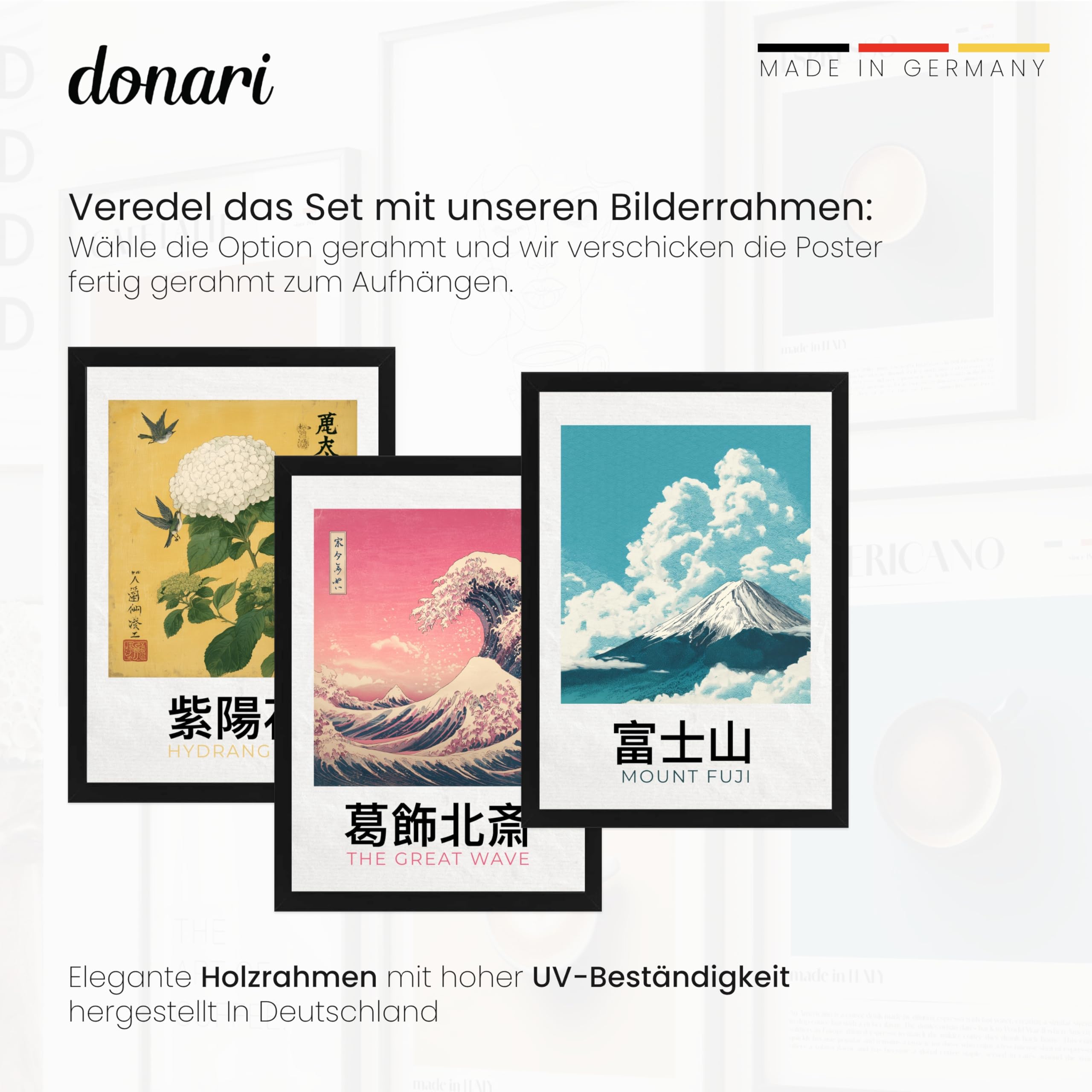 Set di poster giapponesi, quadri da parete con motivi asiatici, Kyoto, Tokyo e cultura tradizionale, idea regalo per gli appassionati del Giappone (set 2 – Classic X Fuji, 30 x 40 cm, cornice