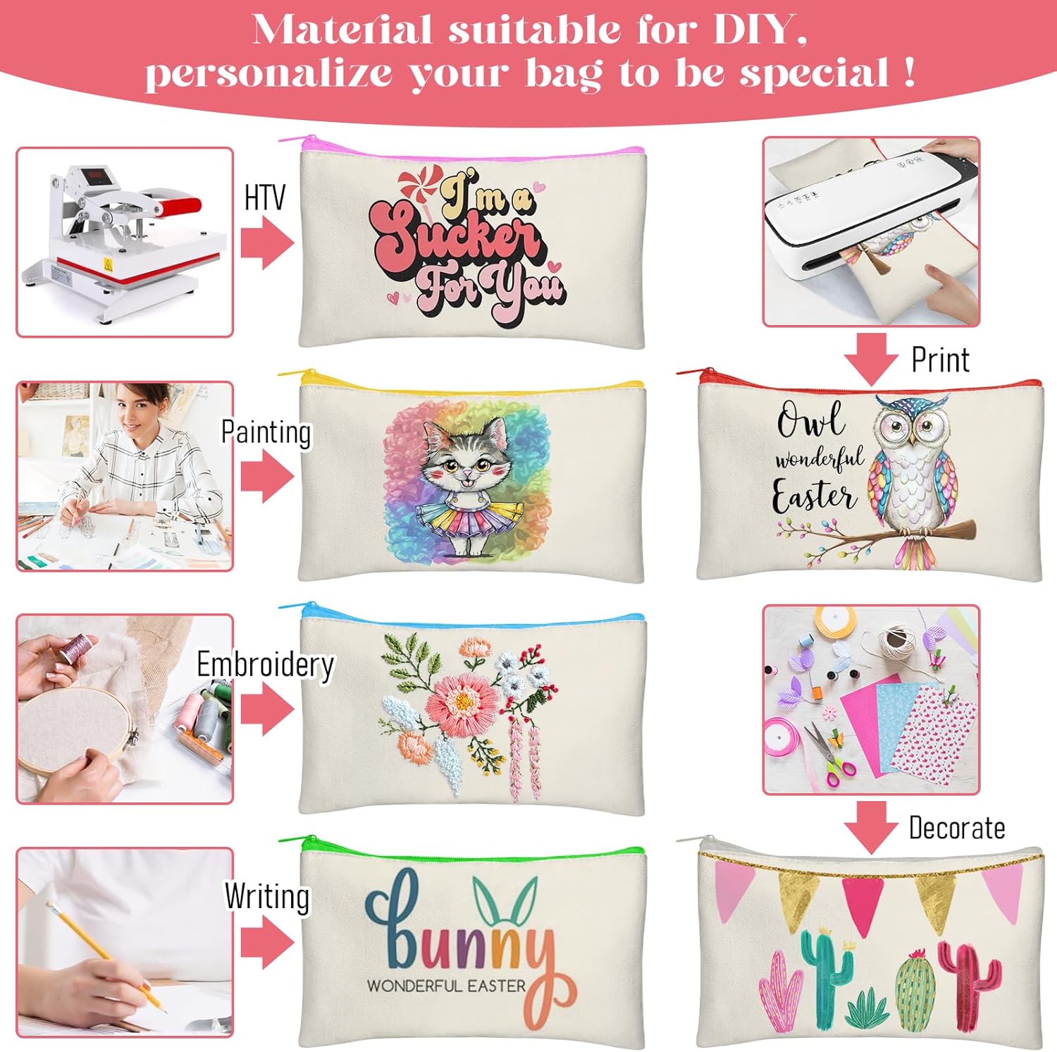 Legigo Blank Canvas Bag Zipper Pouch Makeup Bags Bulk - Multi-Purpose Canvas Pencil Pouch with Sturdy Zipper, Cosmetic Bag Travel Toiletry Bag for DIY Craft Projects, Storage (8.3 x 5 inches)