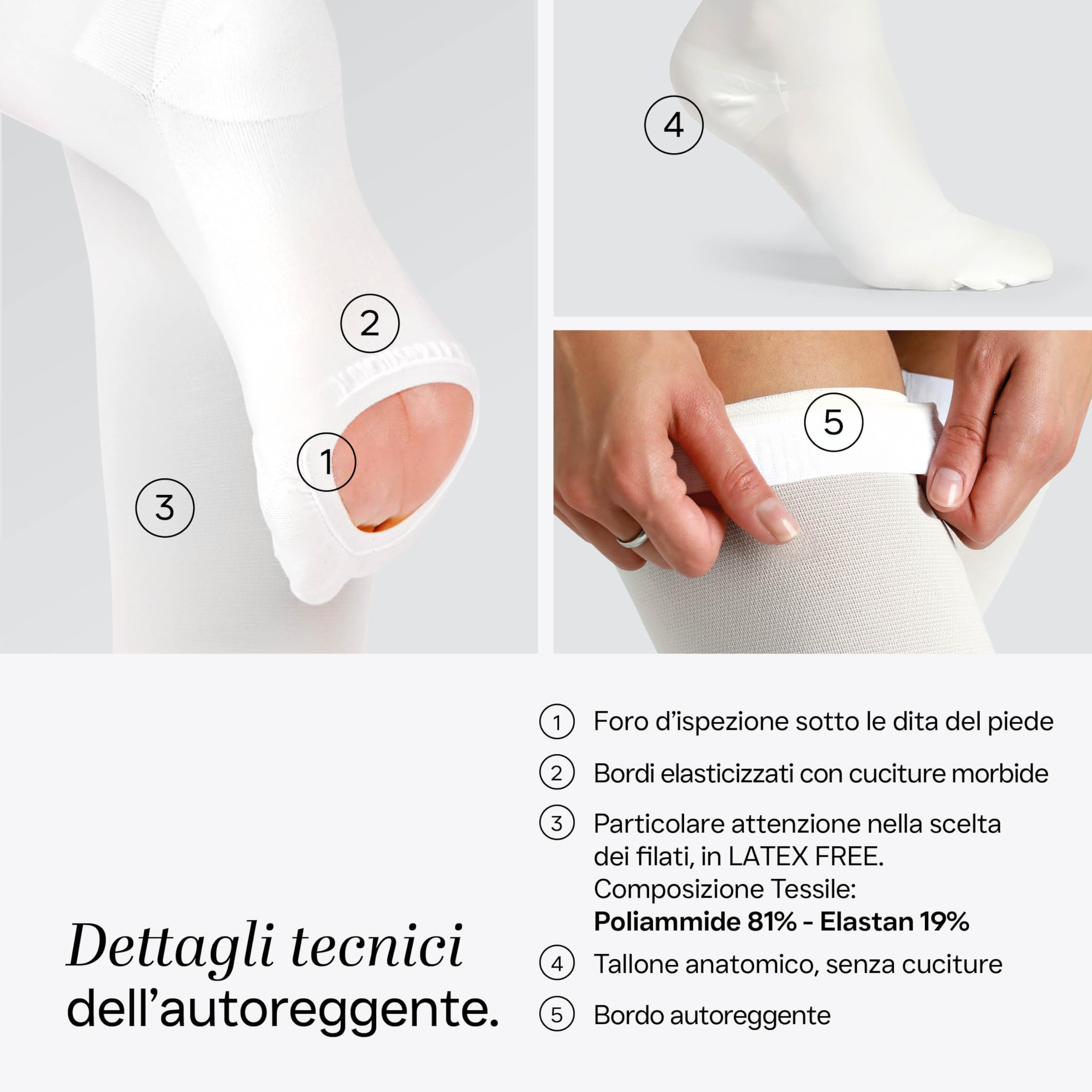 REVÉE Calze Autoreggenti Unisex a Compressione Graduata, Calze Antitrombo Post-Operatorie mirata alla coscia, con Foro d’Ispezione, Elastiche e Compressive