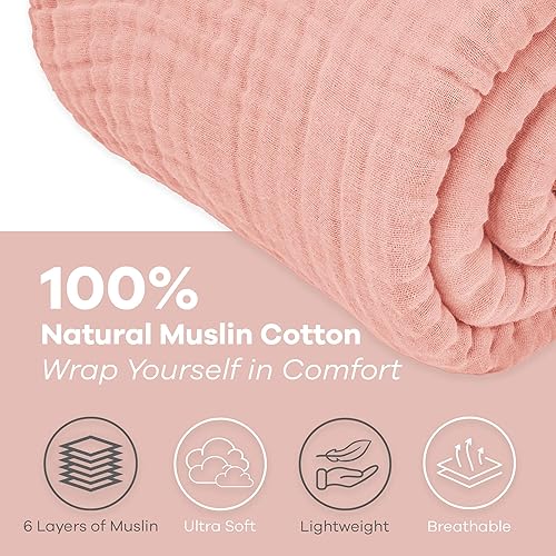 Miniatura 3 de Comfy Cubs Manta de muselina Queen, tamaño extra grande de 90 x 90 pulgadas, 6 capas de algodón refrescante, manta transpirable y cálida para