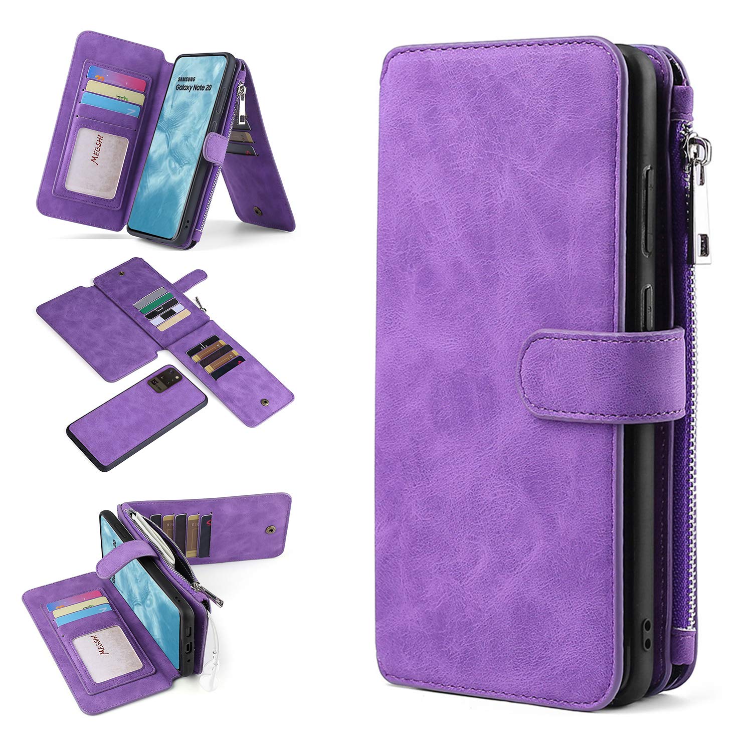 FAIRYCASE Galaxy Note 20 5g Wallet Case Flip Leather 2 in 1 Cover Back Case for Samsung Galaxy Note 20 5g 6.7inch-Purple