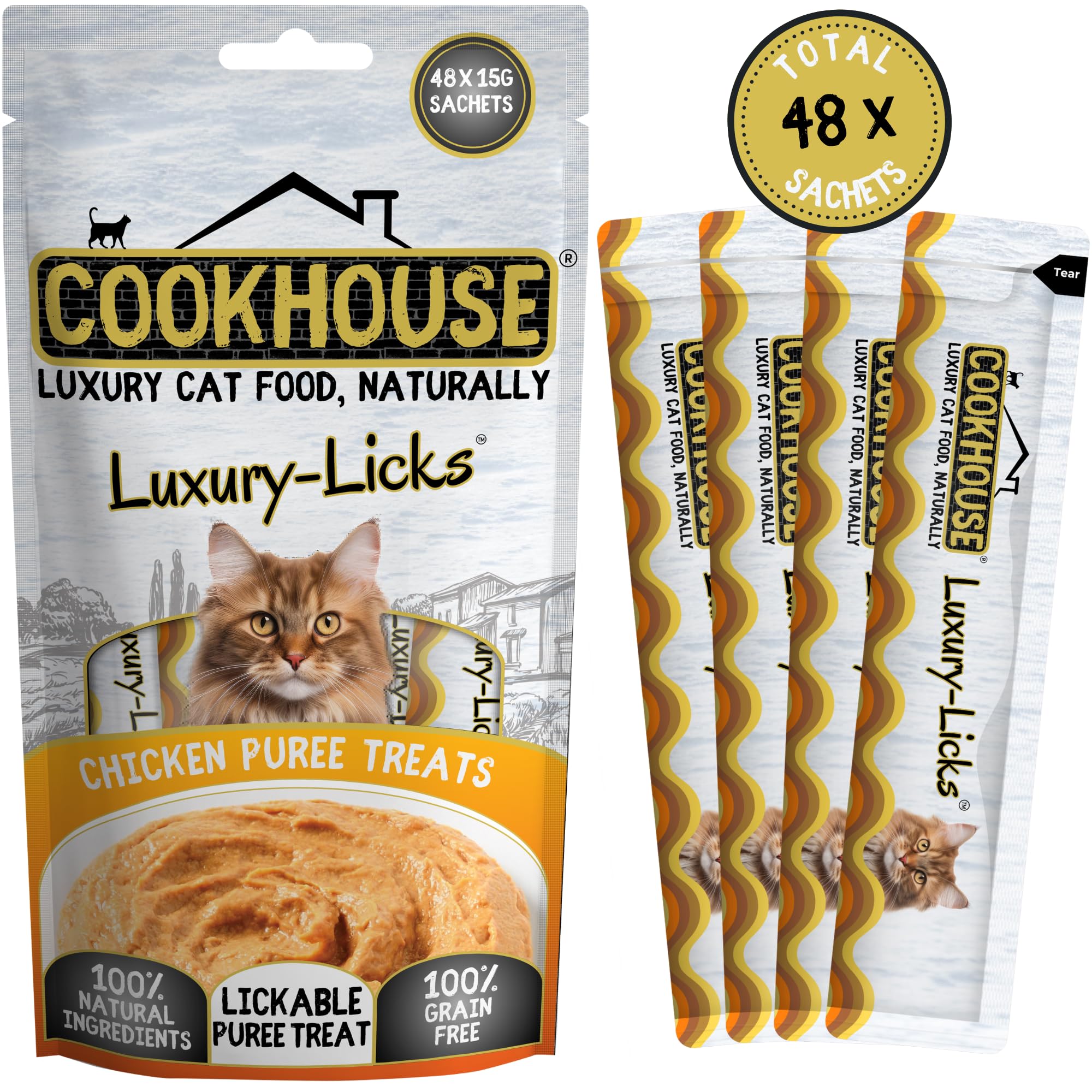 COOKHOUSE Luxury Licks Lickable Cat & Kitten Treats, Chicken, 48 x 15g Sachets, Soft & Creamy Puree, Healthy & Grain Free - Image 2