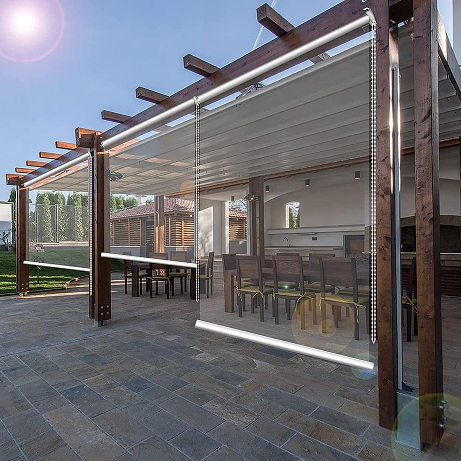 Persianas enrollables impermeables de PVC para patio al aire libre, a prueba de polvo y lluvia, para balcón, pérgolas, ventanas y puertas (1,6 x 2 m)