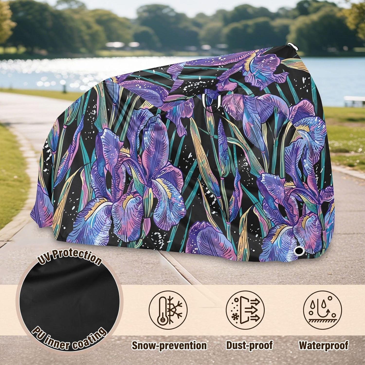 ALAZA Iris Flower Floral Bike Cover Waterproof Outdoor Ebike Bicycle Covers Tarp Protection for 1/2 Bikes, Sun UV Dust Wind Proof