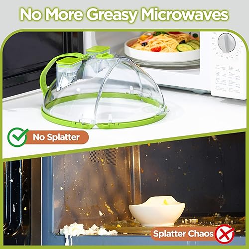 Miniatura 2 de Cubierta para microondas para alimentos, cubierta de salpicaduras de microondas de 10 pulgadas con vaporizador de agua, color verde