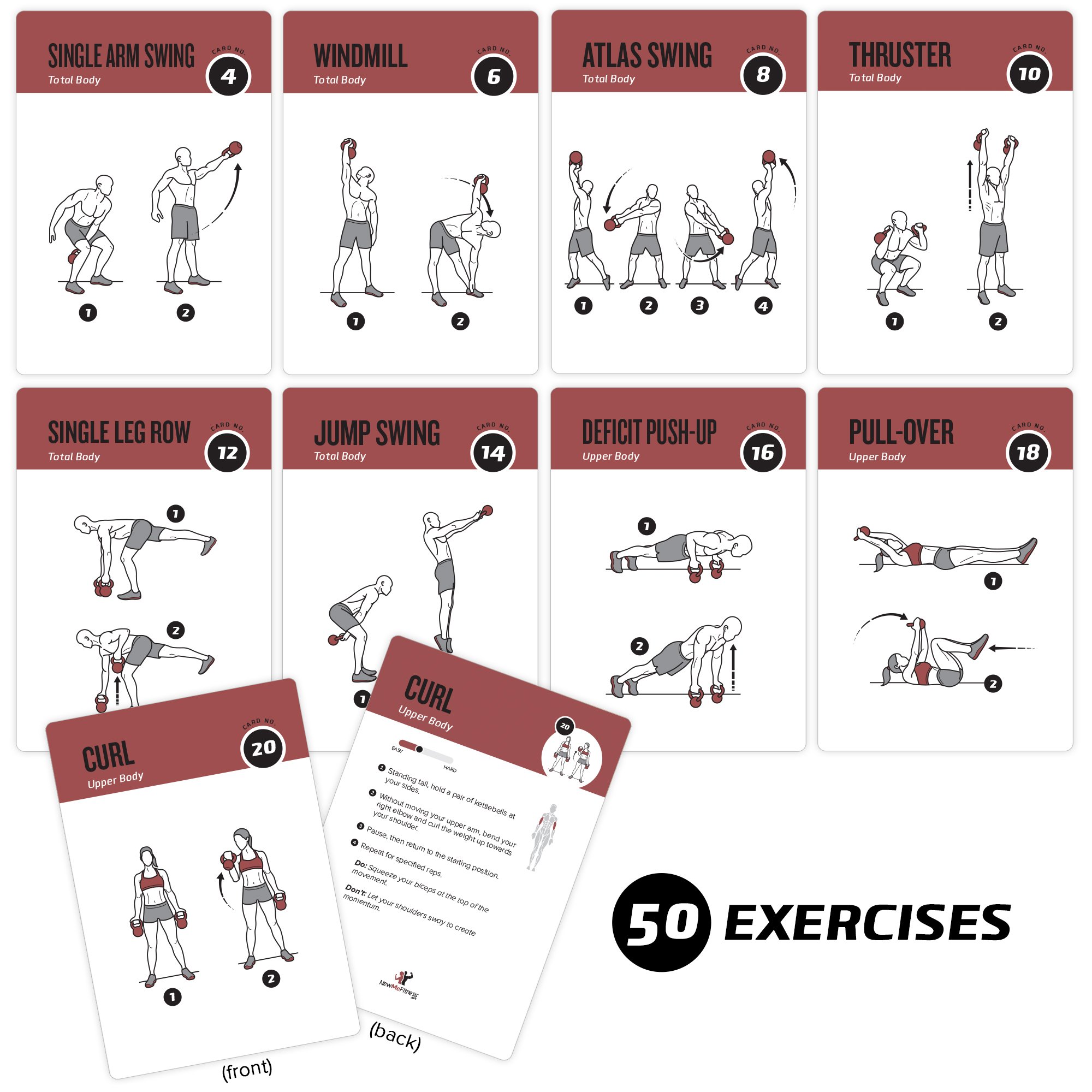 NewMe Fitness Carte di Esercizio per Gli allenamenti a casa 3.5 "X5