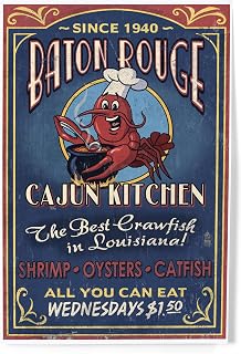 Lantern Press 8x12 Inch Art Print Wall Decor, Baton Rouge, Louisiana, Cajun Kitchen Vintage Sign