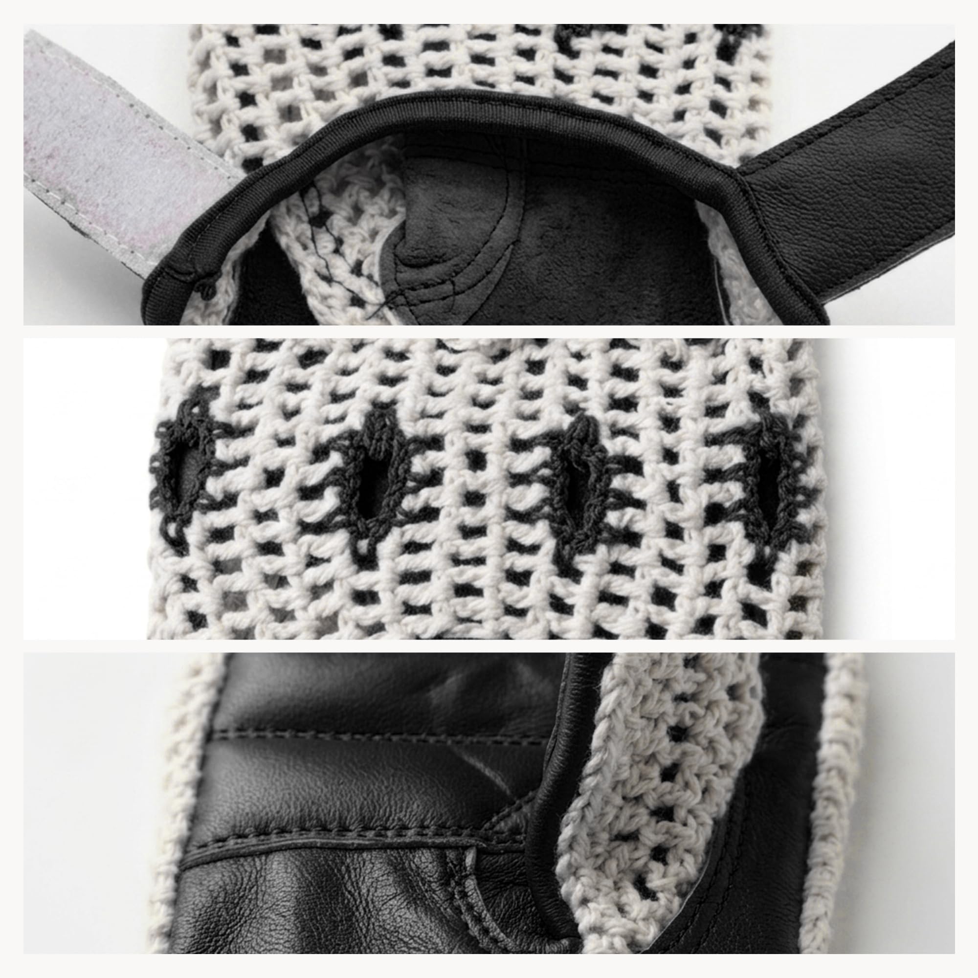 Mitaines Cuir Crochet Homme Conduite Vélo Cyclisme VTT Sans Doublure Demi-Doigts Rembourré Noir Rouge Camel