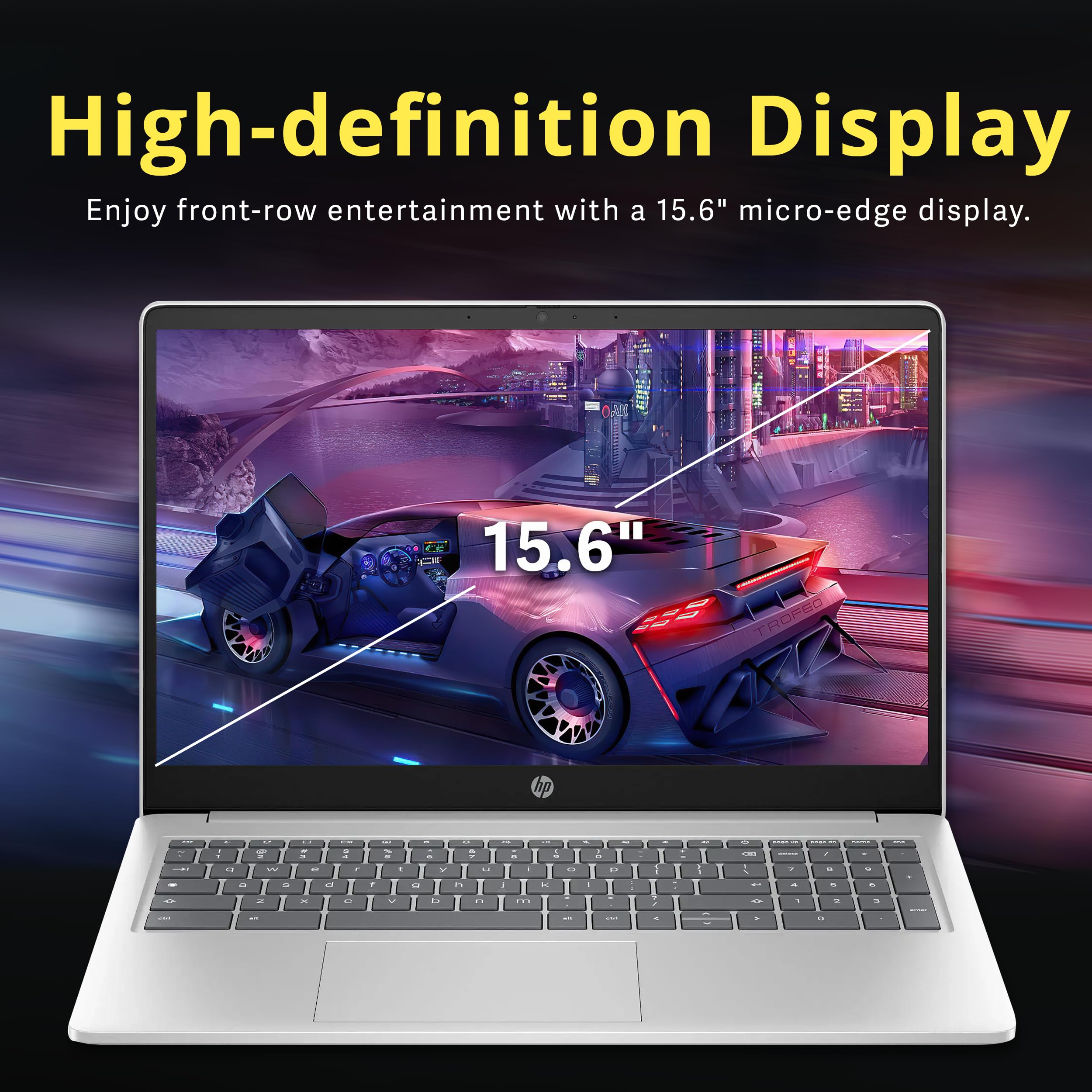 HP Computer portatile Chromebook HD antiriflesso da 15,6", Intel Pentium N200, LPDDR5 da 8 GB, memoria da 576 GB (64 GB eMMC + set docking station da 512 GB), grafica Intel UHD, Num Pad, fotocamera